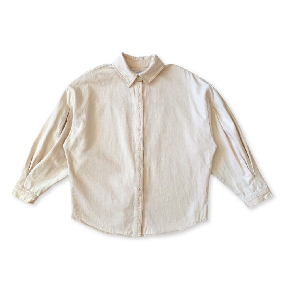 Zara Twill Denim Shirt Jacket Balloon Sleeve Collar Coastal Grandma Coquette
